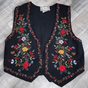 New Directions Embroidered Floral Vest Petite Small Vintage Boho Cottagecore
